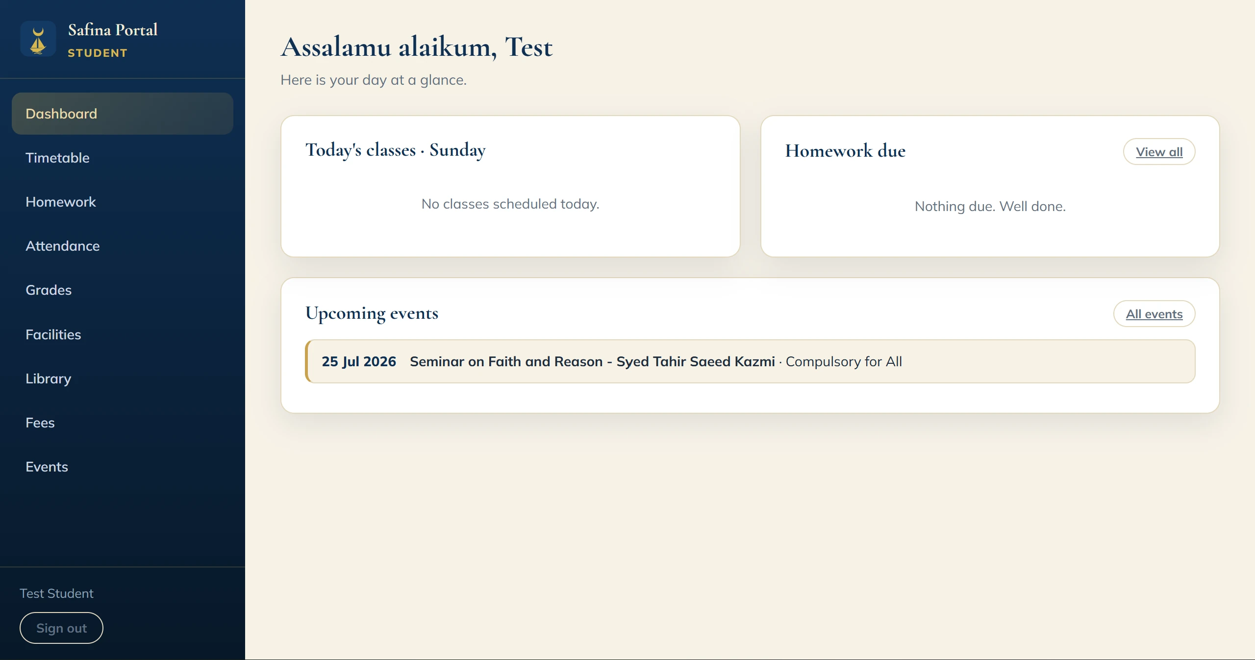 Student dashboard